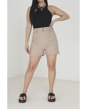 Brave Soul 'Neave' High Waisted Paperbag Shorts Cotton - White