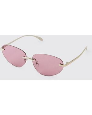 BoohooMAN Rimless Tinted Oval Sunglasses Copper - Pink