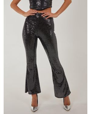 Pink Vanilla Mirrored Flare Trousers - Grey