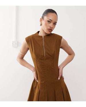 Labelrail X Jennifer Mcking Corset Panneled Pinstripe Mini Dress - Brown
