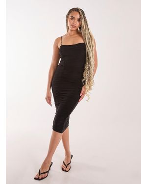 Pink Vanilla Ruched Ring Strappy Midi Dress - Black