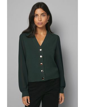 Wallis Chiffon Sleeve Button Front Cardigan - Green