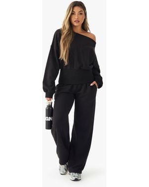 Boohoo Off The Shoulder Cinched Waist Wide Leg Tracksuit - Black
