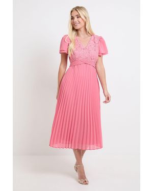 Wallis Petite Lace Pleat Detail Midi Dress - Pink