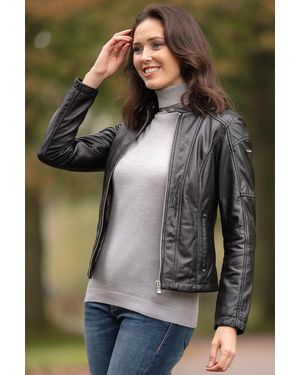 Monom 'Victoria' Real Leather Slim Fit Fashion Biker Jacket - Black