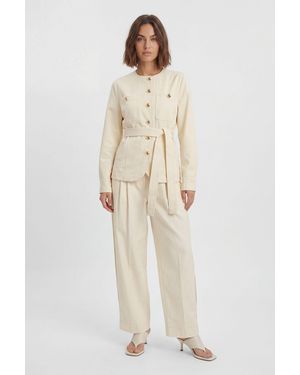 Karen Millen Petite Cotton Utility Button Detail Barrel Leg Trouser - Natural