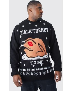 BoohooMAN Plus Talk Turkey To Me Christmas Jumper - Black