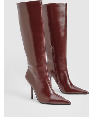 Boohoo Stiletto Pointed Knee High Boots - Red