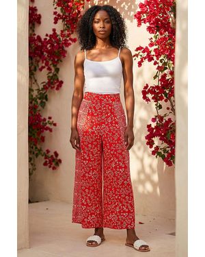 Roman Floral Print Wide Leg Culottes - Red