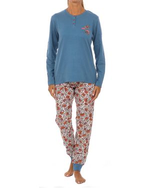 Kisses&Love Flower Winter Pyjamas Round Neck Kl45186 - Blue