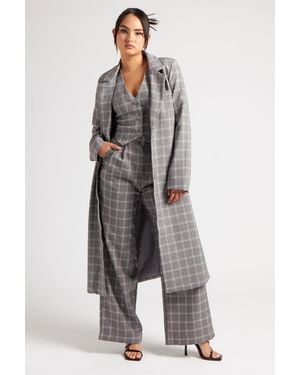 Urban Bliss Check Longline Duster Coat - Grey