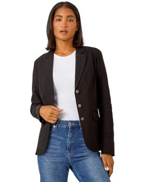 Roman Button Detail Stretch Blazer - Black