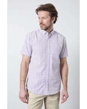 MAINE Classic Check Short Sleeve Shirt Cotton - White