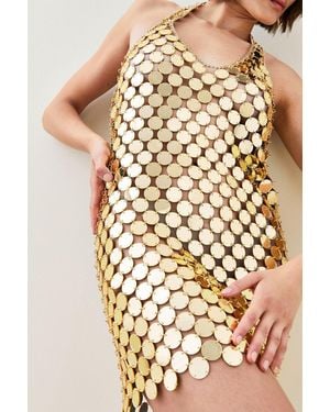 Karen Millen Mirrored Disc Chain Halter Mini Dress - Metallic