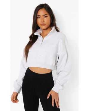Boohoo Seam Detail Half Zip Crop Oversized Jumper - White