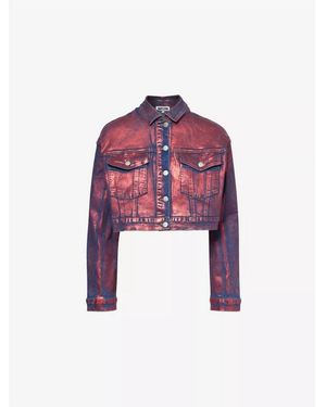 Amy Lynn Amylynn Metallic Patterned Denim Jacket With Woven Cuff - Purple