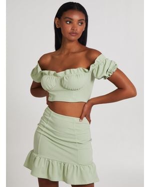 Pink Vanilla Frill Detail Milkmaid Top - Green