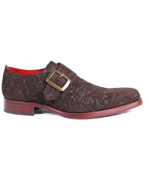 Jeffery West Dexter 'Hoodoo' Embossed Suede Monk Strap Shoe Leather - Brown