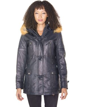 Infinity Leather Quilted Parka Jacket-Brussels - Grey