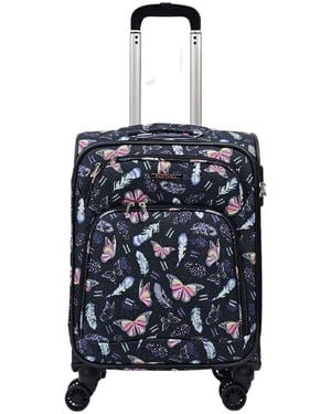 Infinity Leather Lightweight Suitcases 8 Wheel Luggage Butterfly Travel Soft Bags - Blue