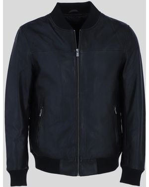 Ashwood Leather Genuine Bomber Jacket With Ribbed Trim - Blue