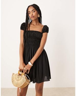 ASOS Square Neck Mini Dress With Cinched Channel Waist - Black