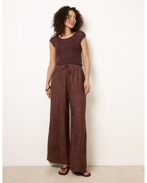 Blue Vanilla Embroidered Pattern Wide-Leg Trousers - Brown