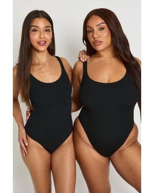 Boohoo Premium Fits All Crinkle Scoop Swimsuit - Black