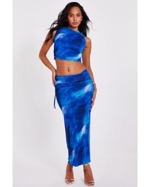 Quiz Mesh Marble Midaxi Skirt - Blue