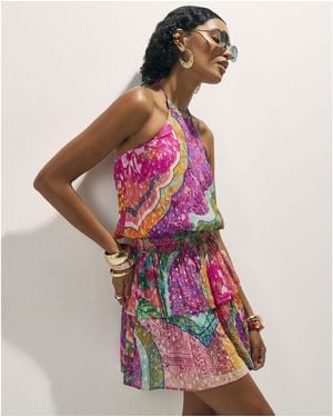 River Island Halter Shirred Waist Mini Dress Viscose - Pink