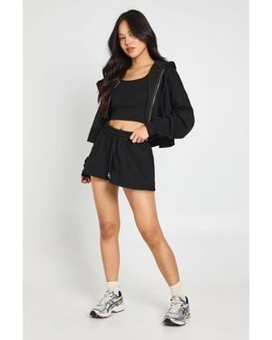 Boohoo Petite Deep Hem 3 Piece Crop Zip Through Short Tracksuit - Black