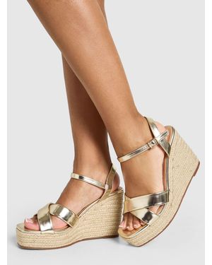 Boohoo Wide Fit Strappy 2 Part Wedges - Natural