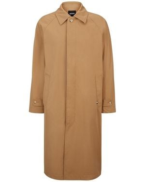 BOSS Solid Patterned Regular Fit Overcoat - Brown