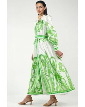 Msn-Collection V-Neck Paisley Maxi Dress With Slit - Green