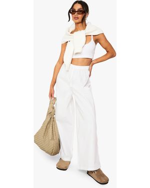 Boohoo Petite Cotton Poplin Wide Leg Trouser - White