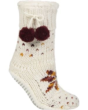 Elle 1 Pair Ladies Chunky Sherpa Lined Cosy Moccasin With Pom Pom - Natural