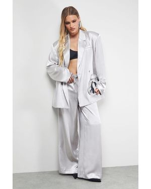 Warehouse High Shine Satin Drawstring Trousers Co-Ord - White