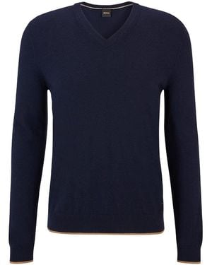 BOSS V-Neck Long Sleeve Regular Fit Jumper - Blue