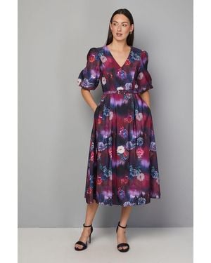 Wallis Floral Twill Belted Midi Dress - Multicolour