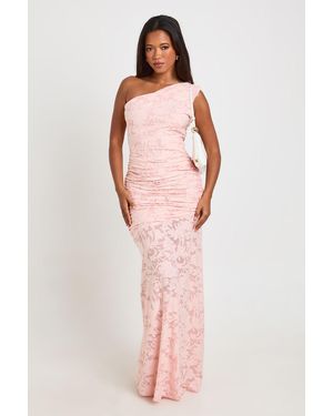Boohoo Burnout Floral Asym Neck Maxi Dress - Pink