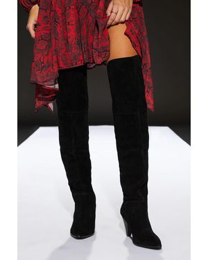 Runway 1.8.1.8 Suede Heeled Over The Knee Boots - Black