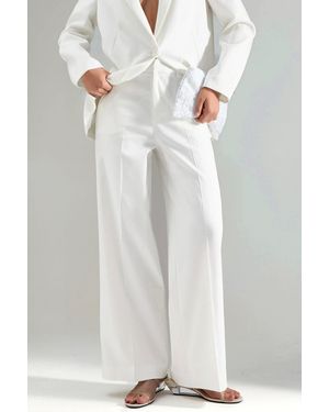 Hiccup High Waist Straight Leg Bengalin Trousers - White