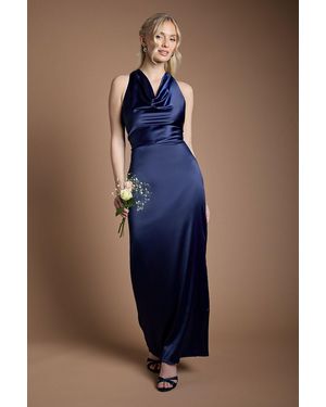 Oasis Satin Cowl Neck Maxi Bridesmaid Dress - Blue