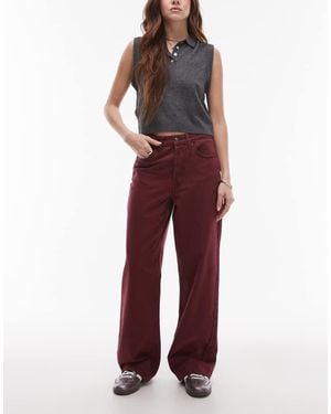 TOPSHOP Mid Rise Loose Fit Straight Jean - Red