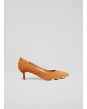 LK Bennett Audrey Orange Suede Kitten Heel Courts - Pink