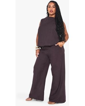 Boohoo Plus High Neck Sleeveless Top And Drawstring Wide Leg Trousers Co-Ord - Brown