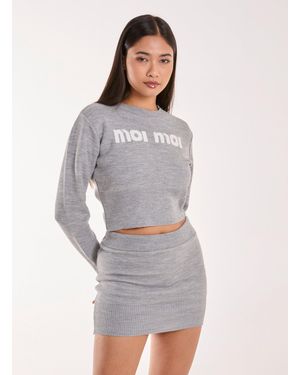Pink Vanilla Moi Moi Slogan Cropped Jumper - Grey