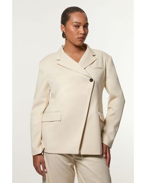 Karen Millen Plus Size Soft Structured Asymmetric Tailored Single Breasted Blazer - Natural