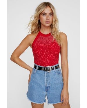 Nasty Gal Embellished Bodysuit - Red