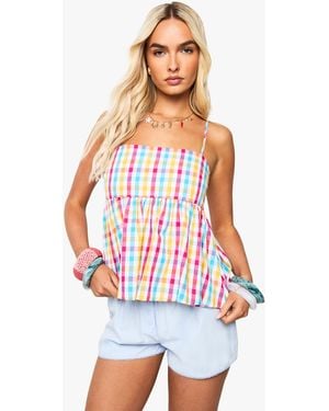 Boohoo Gingham Smock Cami - White